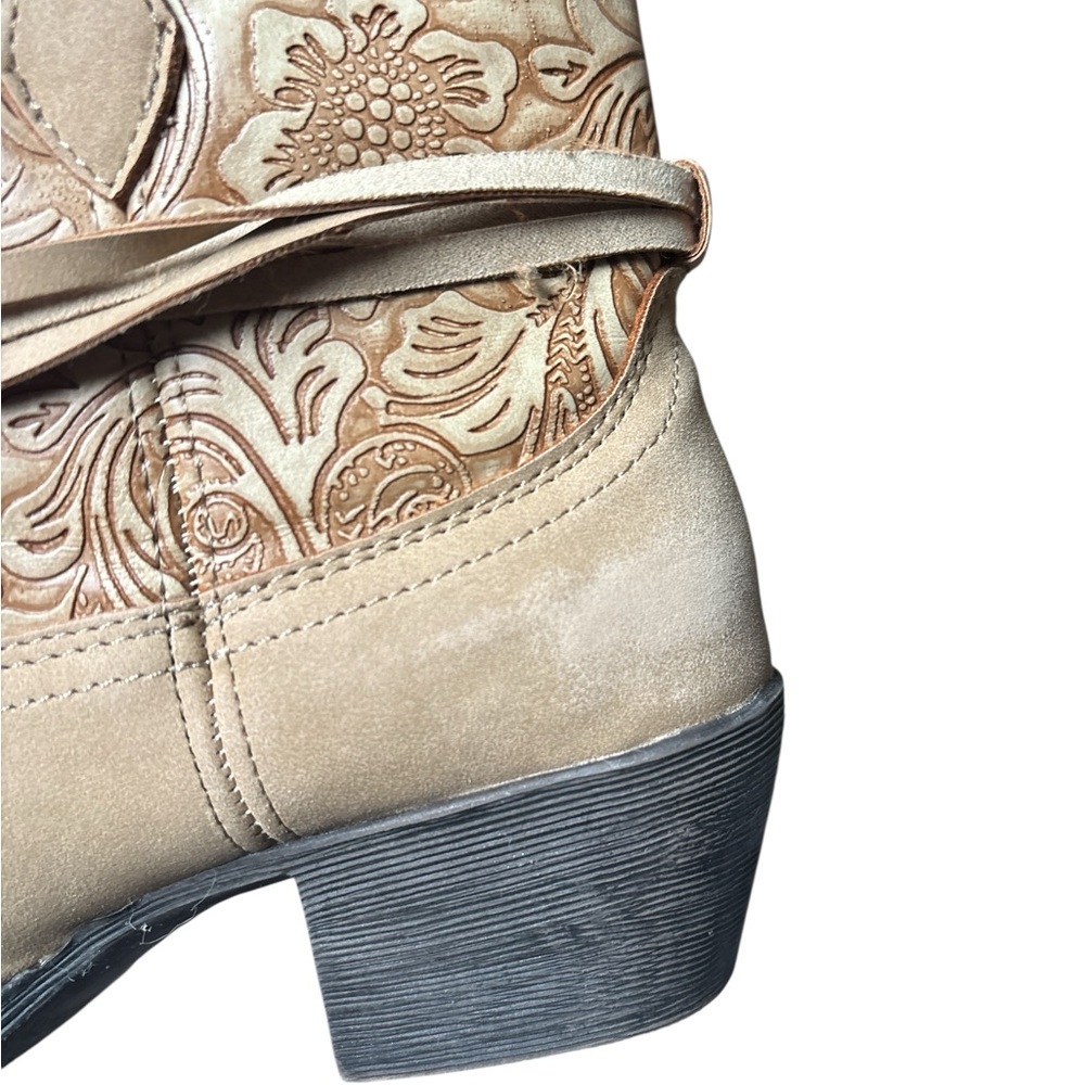 dingo Tan Floral Embossed Western Ankle Booties - Picture 7 of 14